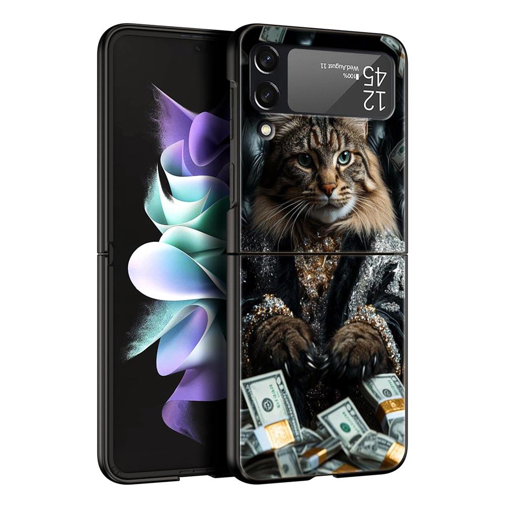 Жесткий ПК чехол для телефона Samsung Galaxy Z Flip 7 6 5 4 Черная крышка для Galaxy Z Flip 3 Складной противоударный Денежный кот Fundas Capas