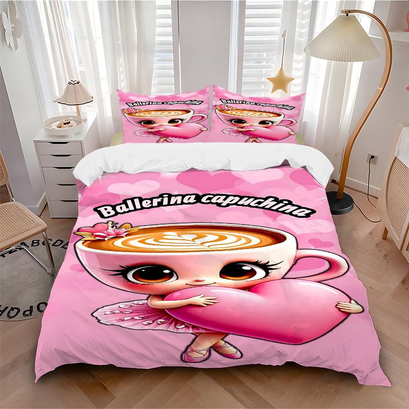 Ballerina Heart Coffee Print 3Pcs Bedding Setduvet Cover With 2 Bedropillowcase Home Birthday Gift