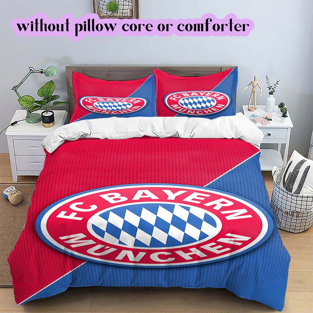 FC Bayern Munich Pattern Bedding Quilt Set Quilt Cover Pillowcase Home Decoration Birthday Gift (1 * duvet cover + 2 * pillowcase, without core)