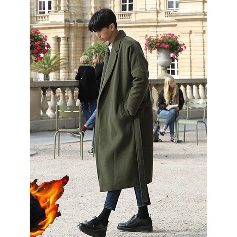 Пальто мужское шерстяное, утолщенное, из хлопка, средней длины и британской вязки, однотонное, водолазка, тренчкот для мужчин