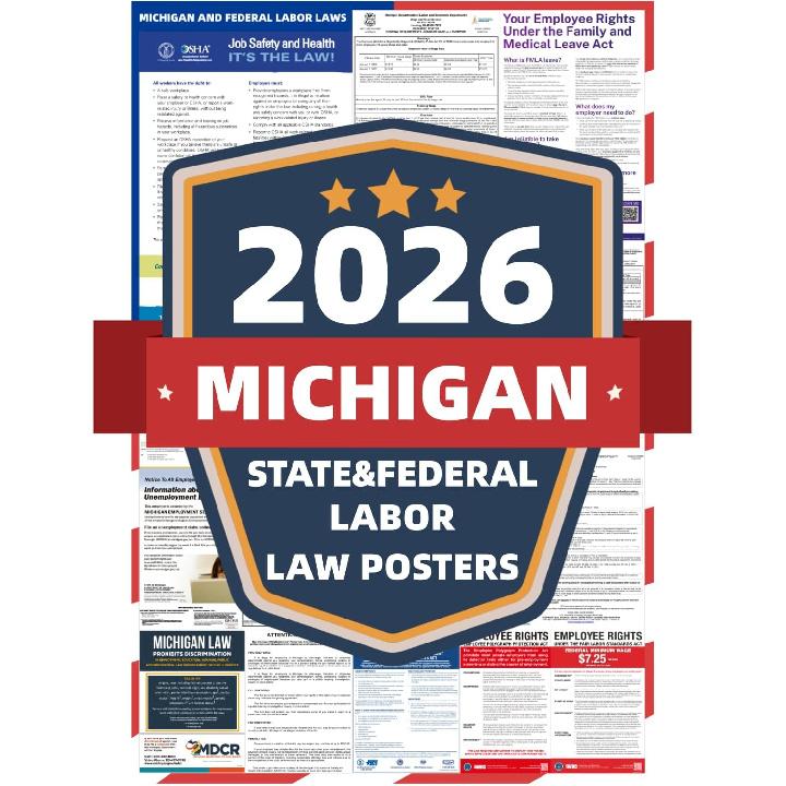 2026 Michigan State and Federal Labor Laws Poster - English Version - OSHA Workplace Compliant - UV Waterproof Laminated 24" x 36" - Mandatory