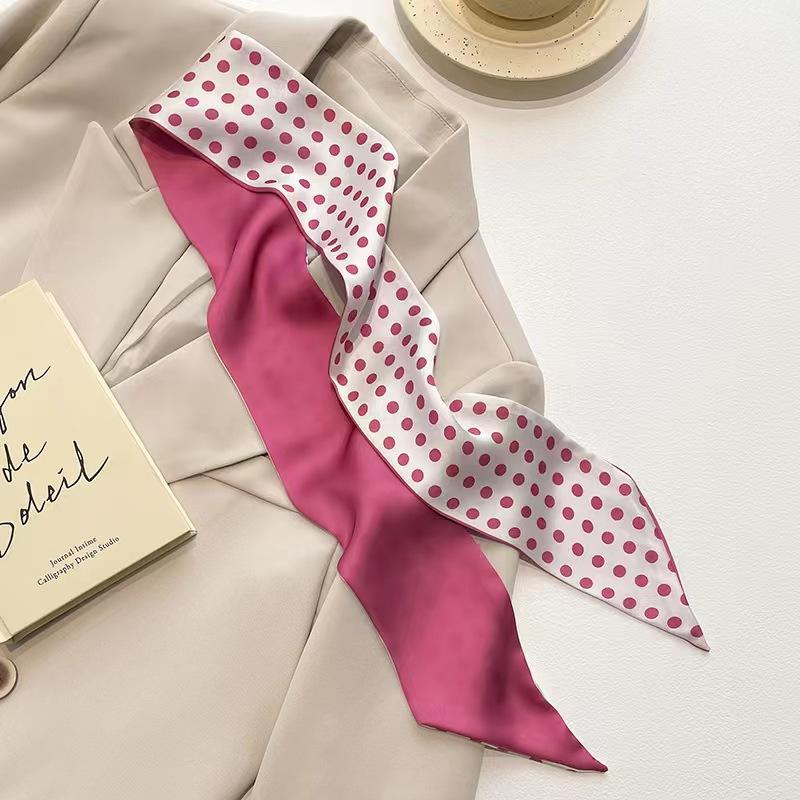 Маленький белый и нежно-зеленый шелковый шарф для женщин, тонкая лента, повязка на голову, резинка для волос, украшение для сумки, длинный