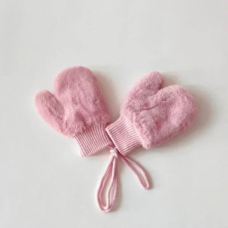 Baby Cartoon Bear Label Mittens Winter Warm Kids Girls Gloves Soft Fur Children Toddler Thick Child Fleece Cartoon Mittens 1-4Y