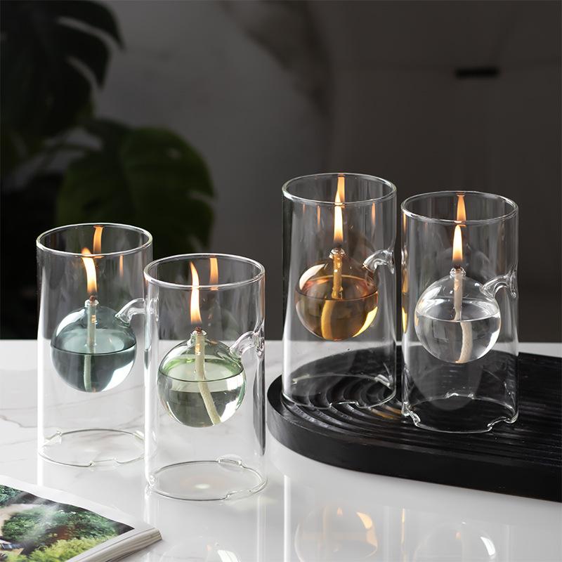 Creative Glass Oil Lamp Candle Holder Home Restaurant Candle Warmer Table Top Items Ornament Candlelight Romance Decorative Gift