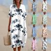 Женское свободное повседневное модное платье с V-образным вырезом и принтом, пляжная юбка