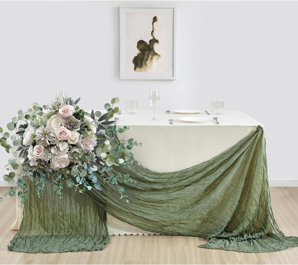 Полупрозрачная марлевая дорожка для стола, марля цвета шалфея, сервировка стола, обеденный стол, винтажное свадебное украшение, банкеты, арки, ретро-декор в стиле бохо