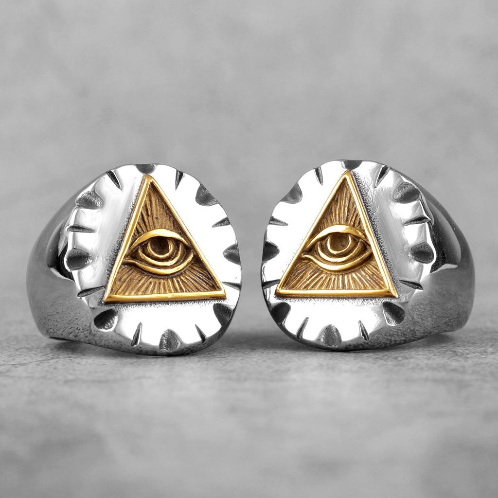 Freemason Illuminati Triangle Masonic Stainless Steel Mens Rings Punk for Male Boyfriend Biker Jewelry Creativity Gift Wholesale 3