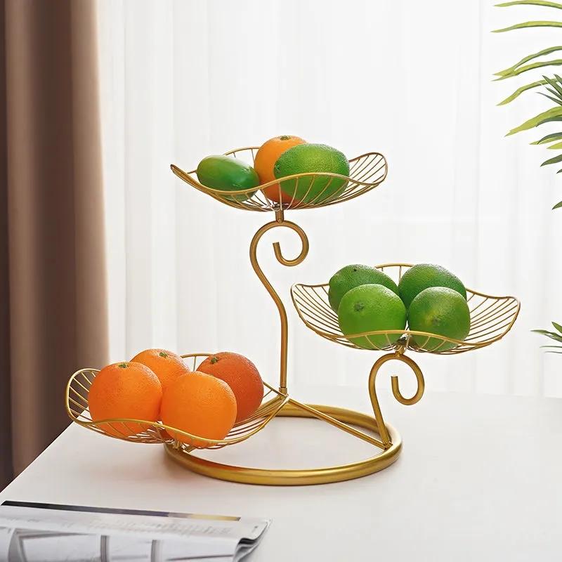 Iron Fruit Plate Living Room Home Fruit Plate Candy Bowls Nordic Three-layer Snack Shelf Rack Geometric Multi-layer Fruit Plate Basket Snacks Tray