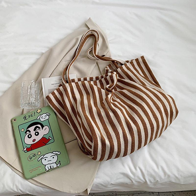 Холщовая сумка большой вместимости для женщин, модная полосатая сумка на плечо, новая сумка с верхней ручкой, дорожная сумка, сумка для покупок