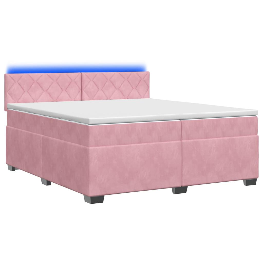 Box Spring Bed with Mattress and LED Pink 200 x 200 cm Velvet