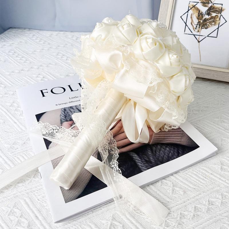 1 шт. Свадебный букет Свадебный букет с бриллиантовым жемчугом Шелковый свадебный ручной букет для дома Свадебная вечеринка Украшение невесты Букет подружки невесты