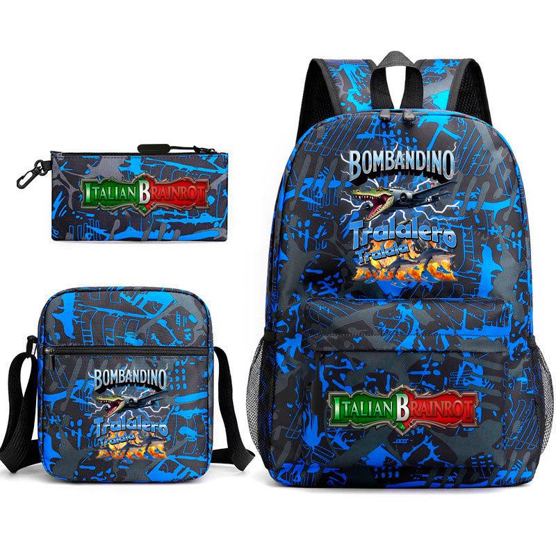 Tongtongsahur Cartoon Primary School Students Backpack Three-piece Set Abstract Foreign Shanhaijing Children's Schoolbag L