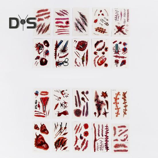 20Pcs Tattoo Stickers Realistic Fake Blood Scars Cuts Injuries Halloween Zombie Makeup Tattoo Sticker Waterproof Temporary Scar Wound Prank Props