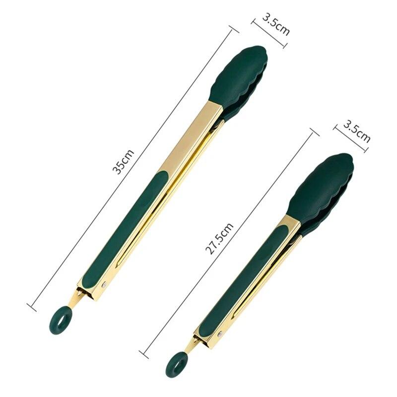 9/12 дюймов, зеленое золото, силиконовые щипцы для еды, нержавеющая сталь, гриль для барбекю, зажим для стейка, кухонный зажим для сервировки салата, хлеба, посуда