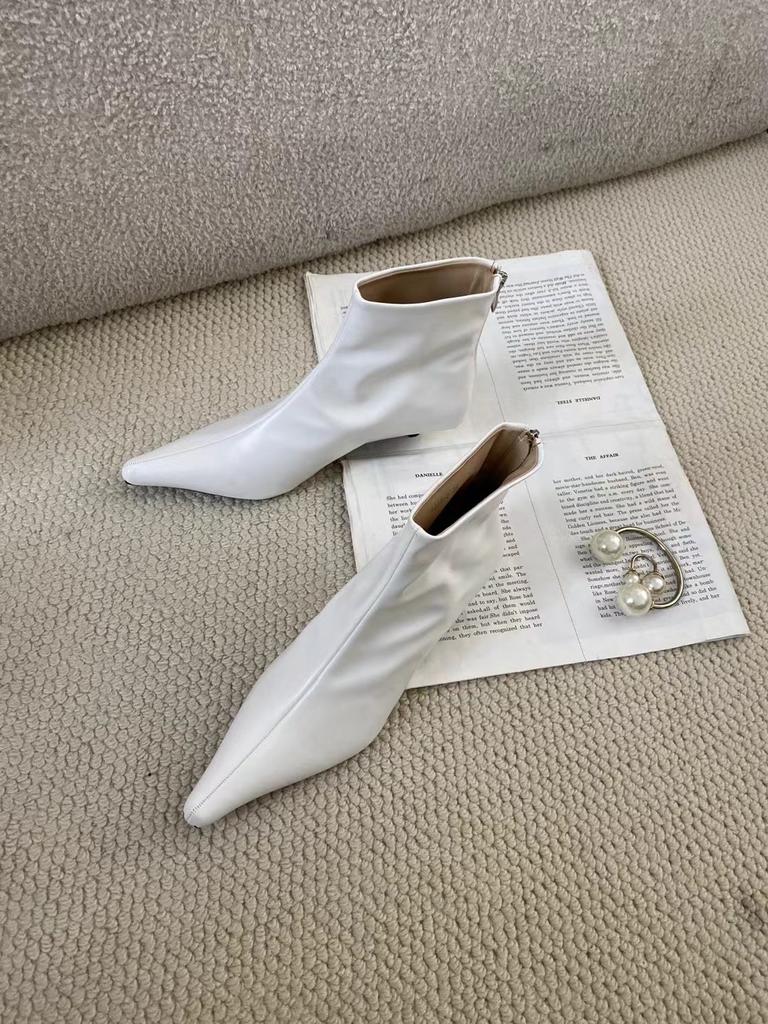 Fashion Fashion Women Ankle Boots Pointed Toe Chelsea Botas Thin Mid Heels Black White Brown Back Zipper Fashion Pumps Shoes Woman  39