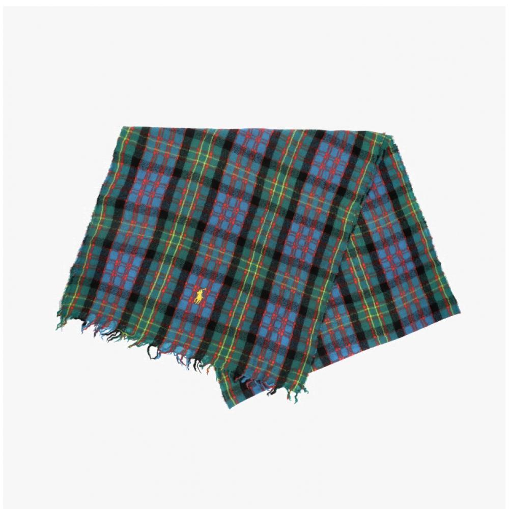 Polo Ralph Lauren Pc1370 416 Pony Outdoor Crinkle Plaid Check Fringe Muffler