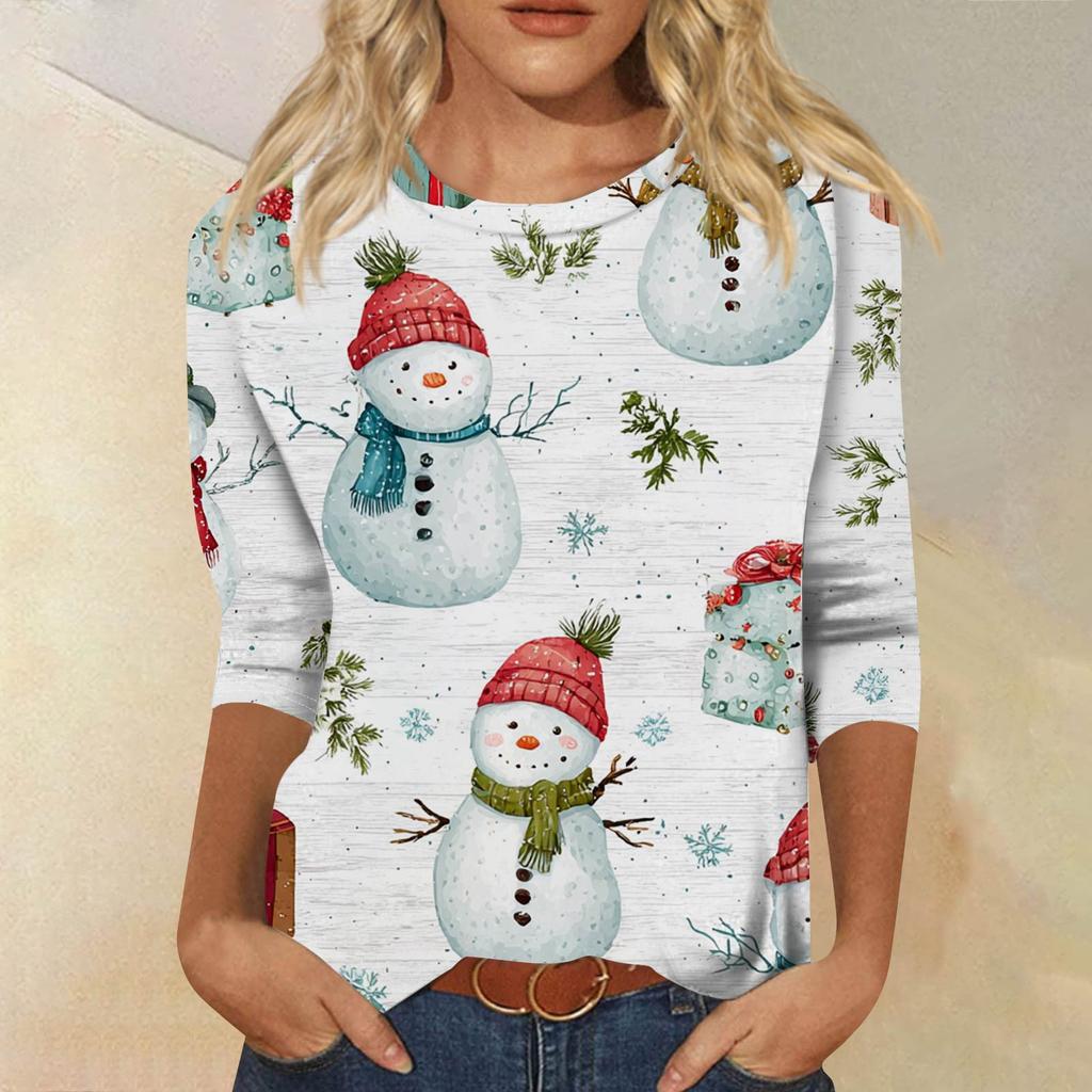 Женская модная повседневная футболка с рукавом три четверти, принтом на Хэллоуин и круглым вырезом