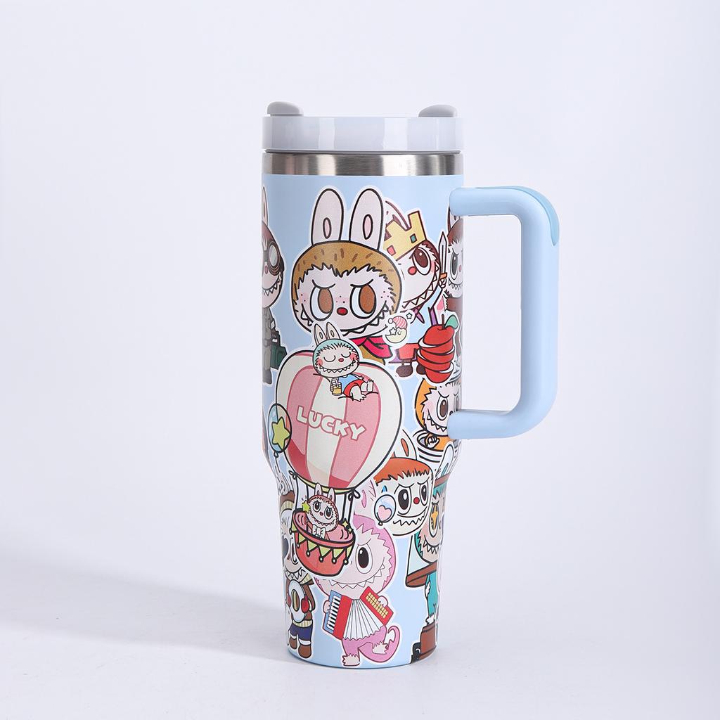 Cartoon 40oz Car Cup Creative Stainless Steel Thermos Cup Cute Large Capacity Straw Car Cup