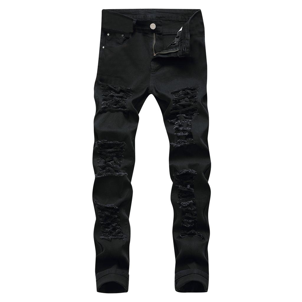 Мужские брюки Узкие джинсовые брюки Прямые брюки Однотонные рваные джинсы