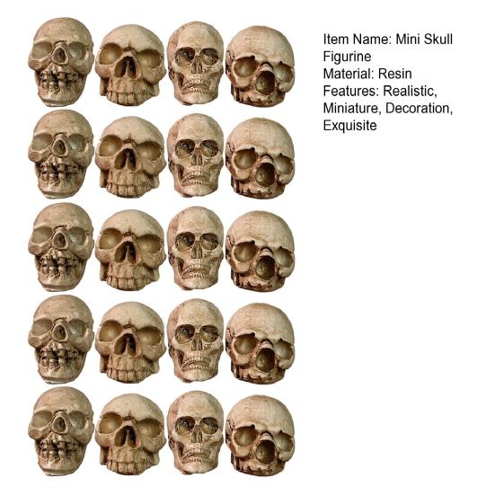 20 шт. Мини-фигурка черепа, миниатюрная, из смолы, голова скелета, настольный декор на Хэллоуин, наполнитель для вазы, игрушка-розыгрыш, реквизит для дома с привидениями
