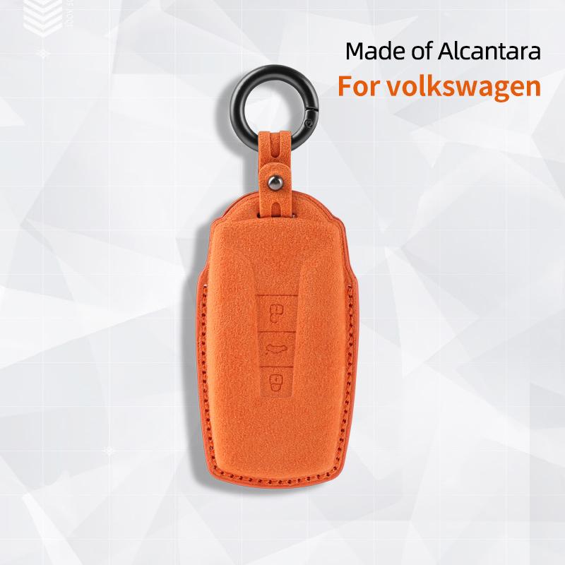 Styling Mouldings High-quality Car key protection shell suede for For VW Volkswagen Touareg 3 Button 2018 - 2021 auto key case c