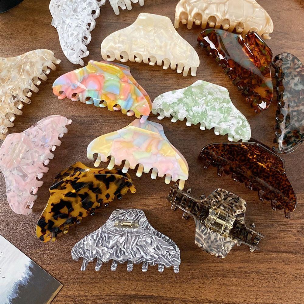Solid Color Fresh Acetate Hair Claw Hair Clip Shark Clip Printing Shark Clip Leopard Printing Hairpin Tortoiseshell Hair Claw