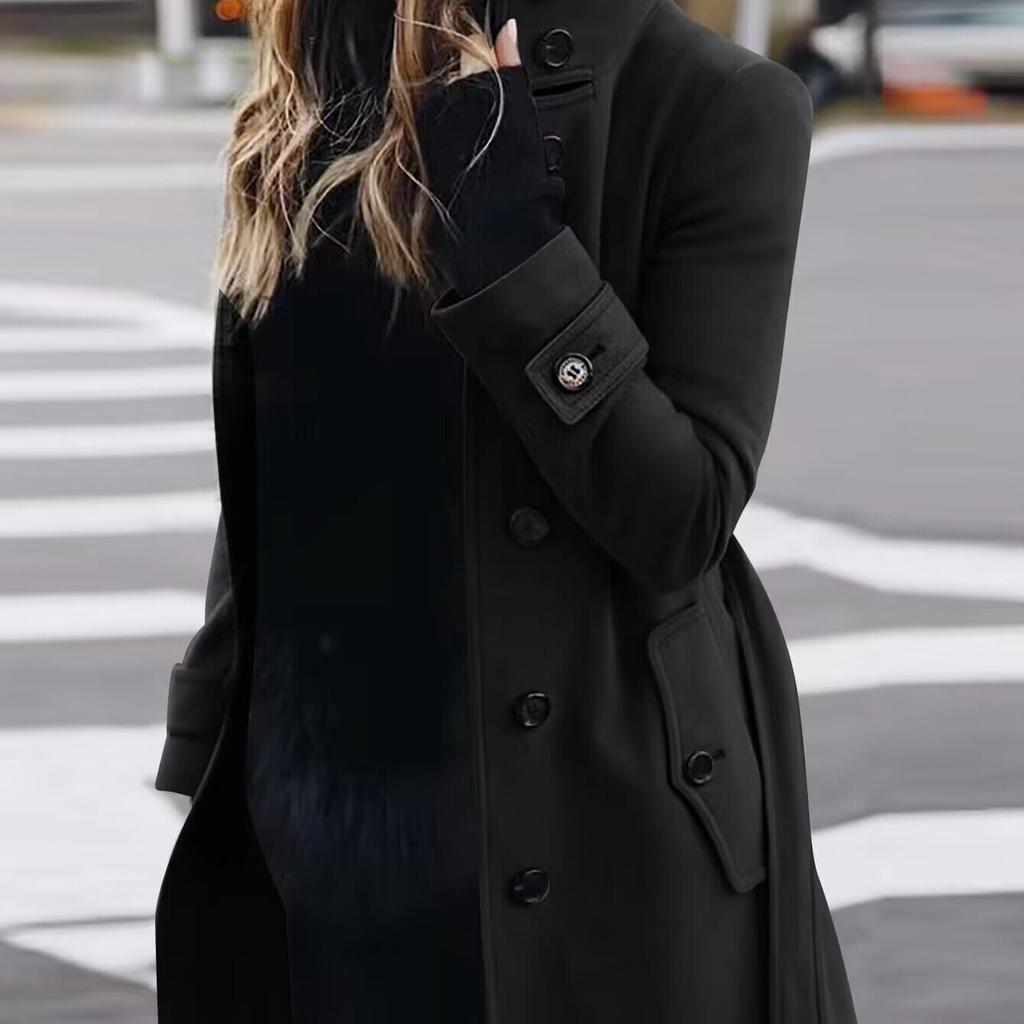 Женский шерстяной приталенный кардиган осень-зима, большое пальто, женское однобортное шерстяное пальто с длинным рукавом и воротником-стойкой