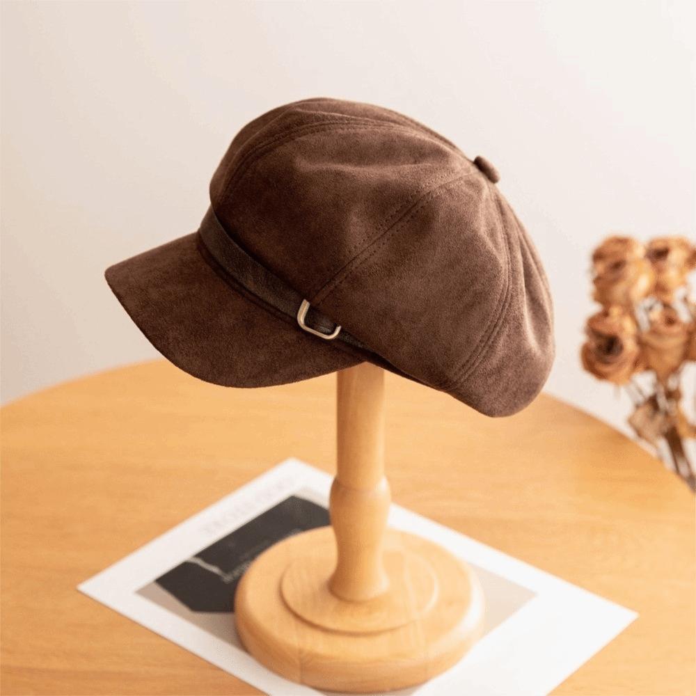 Warm Newsboy Hat Flat Top Women Octagonal Hat Casual Suede Berets Autumn Winter