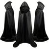 Halloween Cape Black Hooded Medieval Wizard Robe Cosplay Costume Adults Kids Halloween Performance Cloak