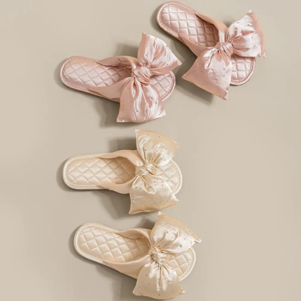 Тапочки женские домашние милые тапочки с бантом свадебные женские тапочки для пар мужские домашние сандалии на плоской подошве женские сексуальные туфли Pantuflas