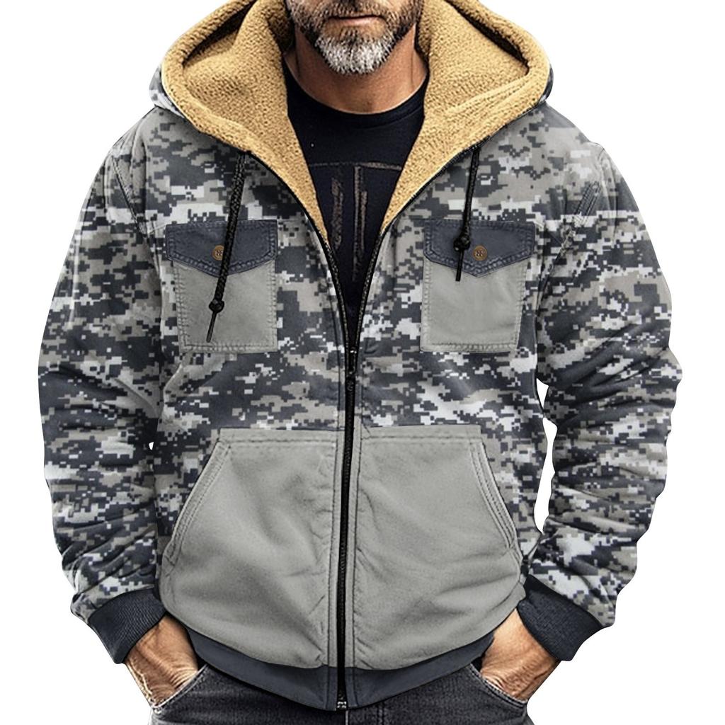 Men's Winter Camouflage Print Jacket Men's Casual Trend Zipper Hooded Jacket