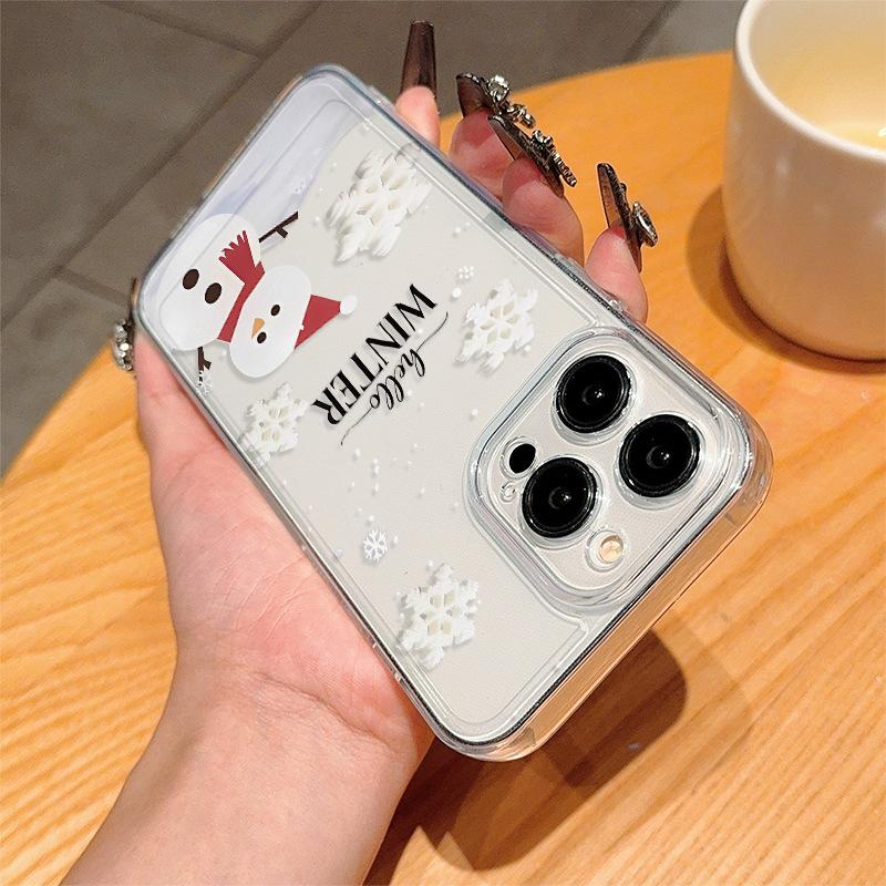 Зимний Снеговик Рождественский Прозрачный Чехол для Телефона для iPhone 16 15 14 11 13 12 Pro Max iPhone 16E 7 8 Plus SE Зимний Узор Ударопрочный Мягкий ТПУ Чехол для Телефона