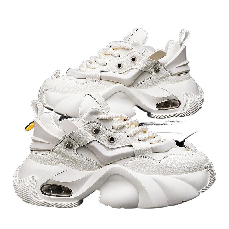 Men's shoes summer breathable sports leisure youth running air cushion thick sole heightening little white dad shoes