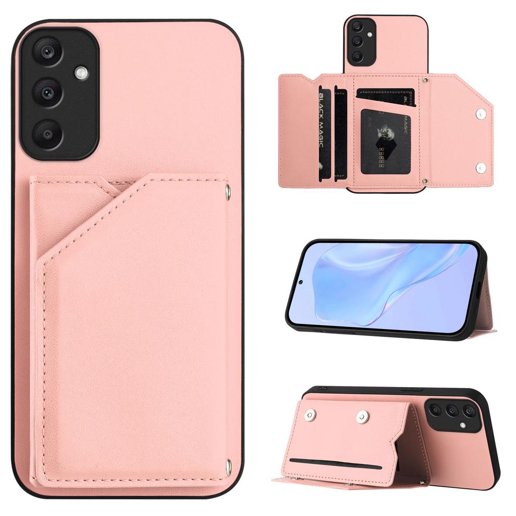 For Samsung Galaxy A25 5G (Global) (161.0 X 76.5 X 8.3mm) Case Card Holder Kickstand Skin-Touch Phone Cover with Wrist Strap