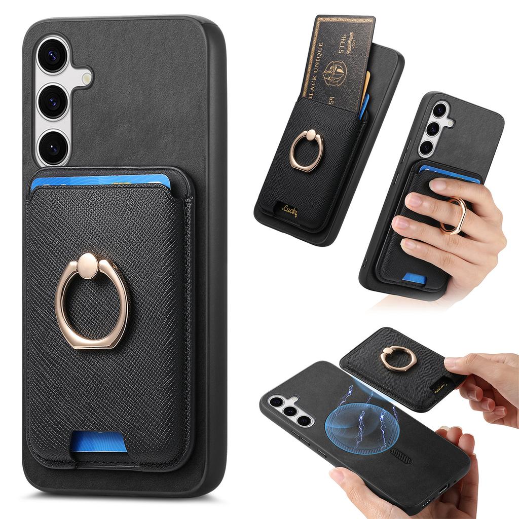 For Samsung Galaxy S25 Magnetic Case Detachable Card Bag Leather Back Cover with Kickstand