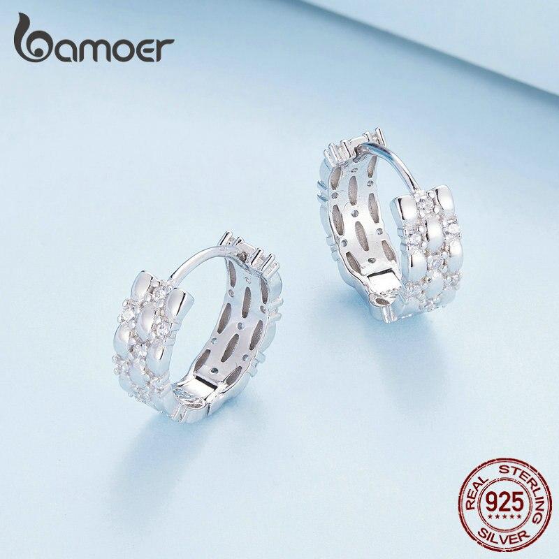 BAMOER, роскошные серьги-кольца из стерлингового серебра 925 пробы с цирконием, стереоскопические серьги-кольца для женщин, модные изящные ювелирные изделия