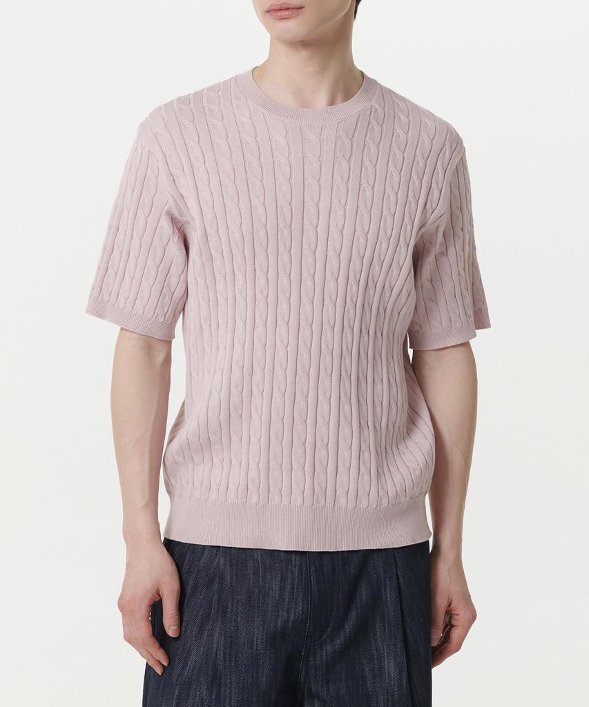 MUSINSA STANDARD Cable Crew Neck Short Sleeve Knit [Desert Pink]