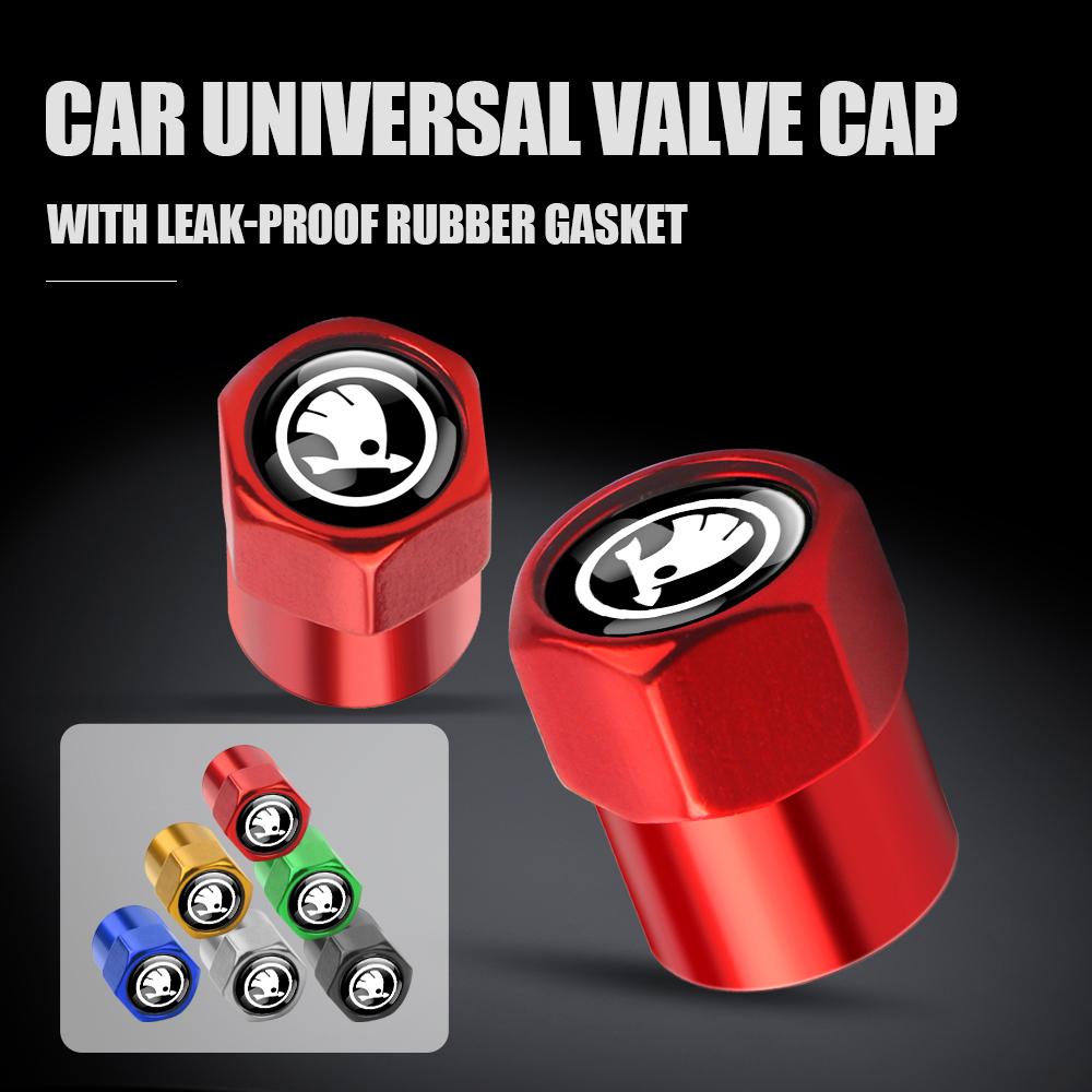 REOY4 4Pcs Car Wheel Tire Valve Caps Air Stem Dust Cover Accessory For Skoda Kodiaq Octavia Enyaq Kamiq Scala Rapid Superb Karoq Yeti