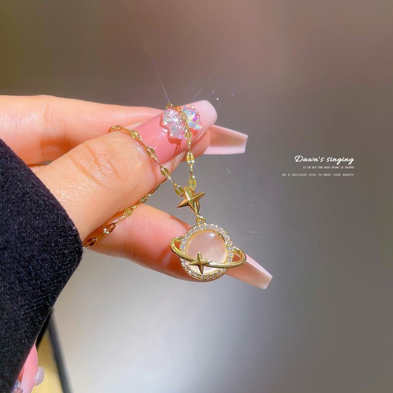 Нержавеющая сталь 316L, Стеклянный шар, Луна, Планета, Серебристый кулон, Ожерелье, Двустороннее люминесцентное ожерелье с галактикой, Туманностью, Космическое колье, ювелирные изделия для женщин