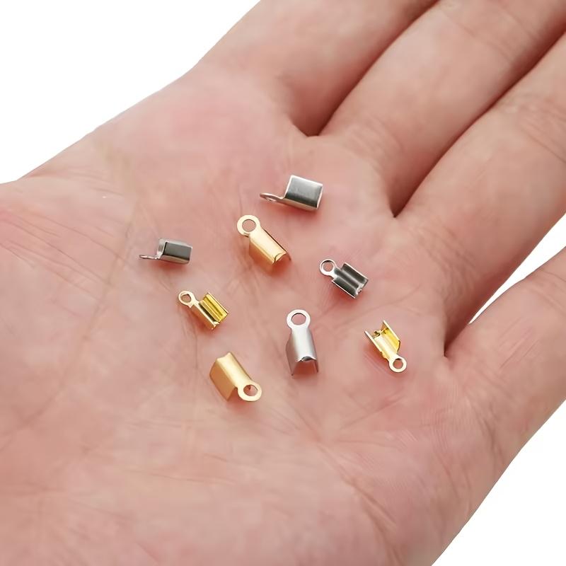 98 шт./Лот Зажимы-концевики для шнура, концы для шнура, ленты, кожи, клипсы-наконечники, складные обжимные бусины, коннекторы для изготовления украшений, товары для DIY