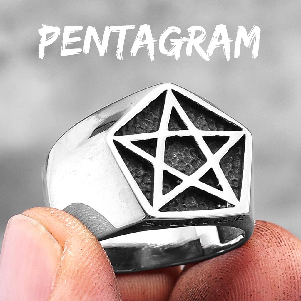 Simple Pentagram Stainless Steel Mens Rings Punk Charm Unique Amulet for Male Boyfriend Biker Jewelry Creativity Gift