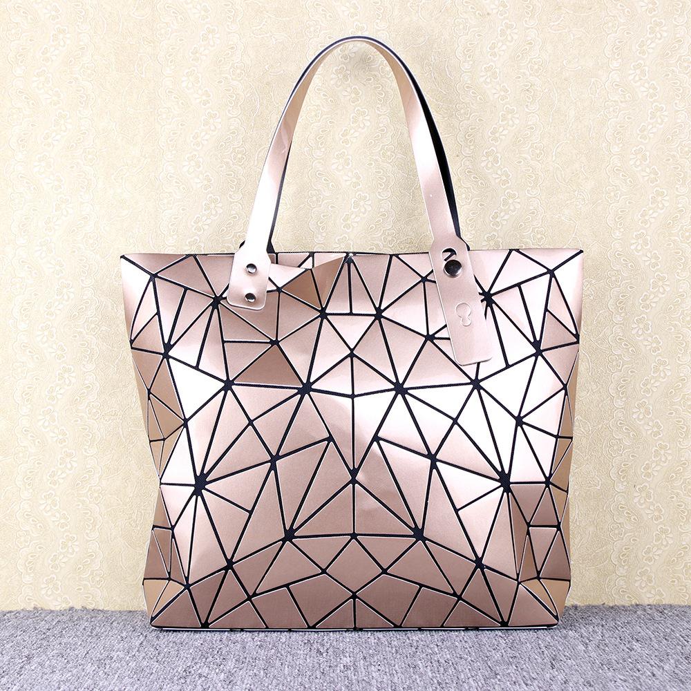 Tote Bag Geometric Rhombus Pu Glossy Large-Capacity Handbag Women'S Variety Of Folding Deformation Shoulder Bag