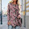 Plus Size Women Autumn Orange Lemon Printed Comfy Long Sleeve Round Collar T-shirt Casual Baggy Mid Length Tee Tops
