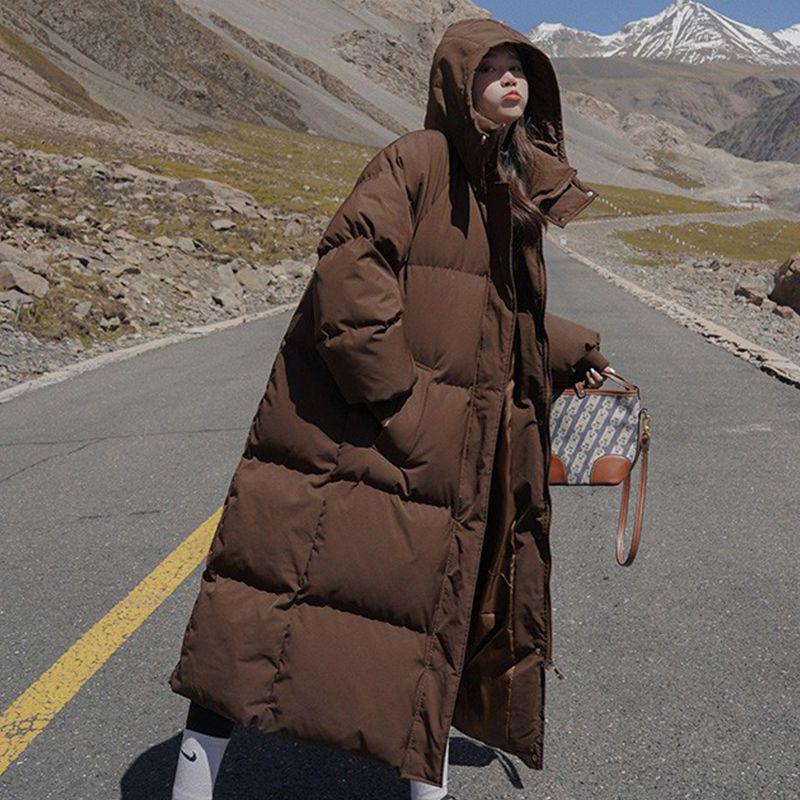Женская куртка средней длины с капюшоном в корейском стиле из хлопка - плотная, свободная, для зимы