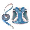Soft Breathable Mesh Dog Harness and Leash Set Jeans Style Cute Bowtie Padded Puppy Small Breed Walking Vest Lead for Cat