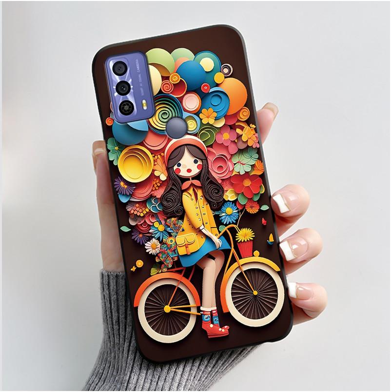 New Design Case For TCL 20B (6159K) Fashionable Black Love Pattern Shockproof Protective Cover Soft Silicone Black Case