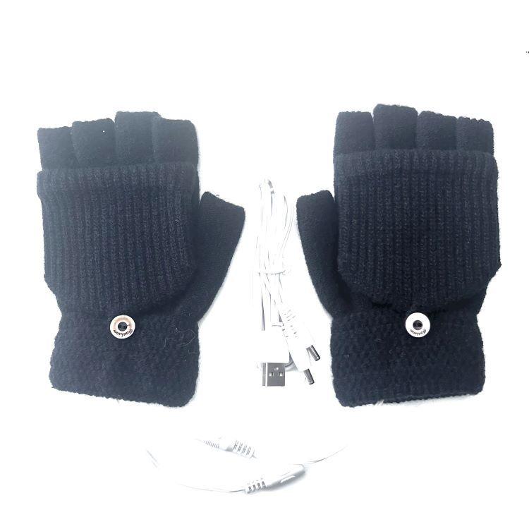 USB однотонные электрические перчатки для обогрева, полуручная вязка, качественные утолщенные зимние теплые перчатки для обогрева
