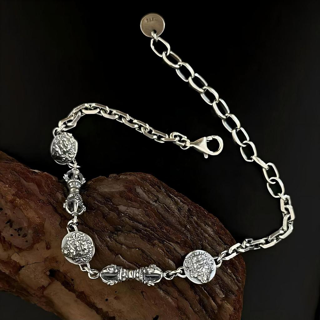 Браслет с статуэткой Бога Богатства Будды и Ваджрой из стерлингового серебра S925 для женщин - Оригинальный нишевый дизайн