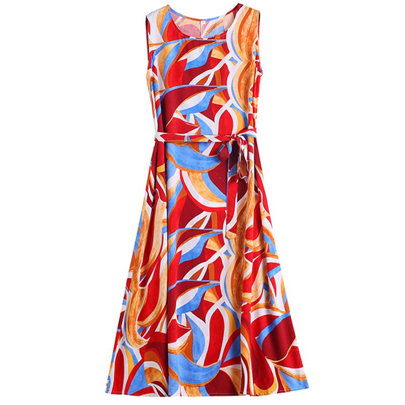 Повседневные летние платья для женщин, винтажная одежда, свободное без рукавов, большие размеры, элегантное длинное платье с поясом