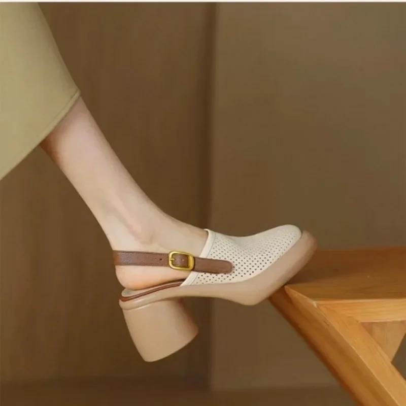 Модные сетчатые женские босоножки на высоком каблуке, туфли на платформе, мюли, с ремешком на пятке, тапочки в ретро-стиле, модные туфли-лодочки на массивном каблуке, известный бренд